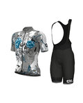 ALÉ Rövid kerékpáros mez rövidnadrággal - SKULL - fekete/fehér/szürke/világoskék