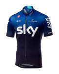 CASTELLI Rövid ujjú kerékpáros mez - TEAM SKY FAN 2019  - fekete/kék/fehér