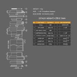 LONGUS fej összetétele - HEADSET 28,6mm - fekete