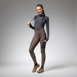 ALÉ Hosszú kerékpáros nadrág kantárral - STONES CARGO 2.0 - barna