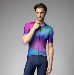 ALÉ Rövid ujjú kerékpáros mez - AURORA PR-E - rózsaszín/kék/türkiz