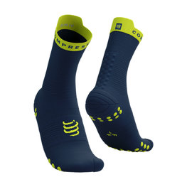 COMPRESSPORT Klasszikus kerékpáros zokni - PRO RACING V4.0 RUN HIGH - kék/sárga