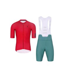 HOLOKOLO Rövid kerékpáros mez rövidnadrággal - VICTORIOUS - zöld/piros