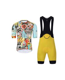 HOLOKOLO Rövid kerékpáros mez rövidnadrággal - WILDLY II - sárga/világoskék/színes