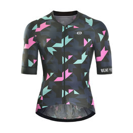 MONTON Rövid ujjú kerékpáros mez - AUTUMN COLORS - fekete/kék/rózsaszín