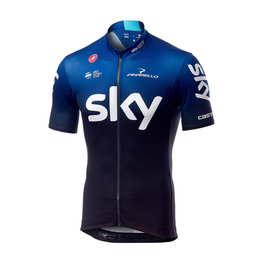 CASTELLI Rövid ujjú kerékpáros mez - TEAM SKY FAN 2019  - fekete/kék/fehér