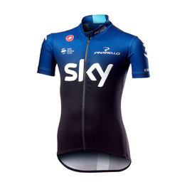 CASTELLI Rövid ujjú kerékpáros mez - TEAM SKY KID 2019  - fekete/fehér/kék