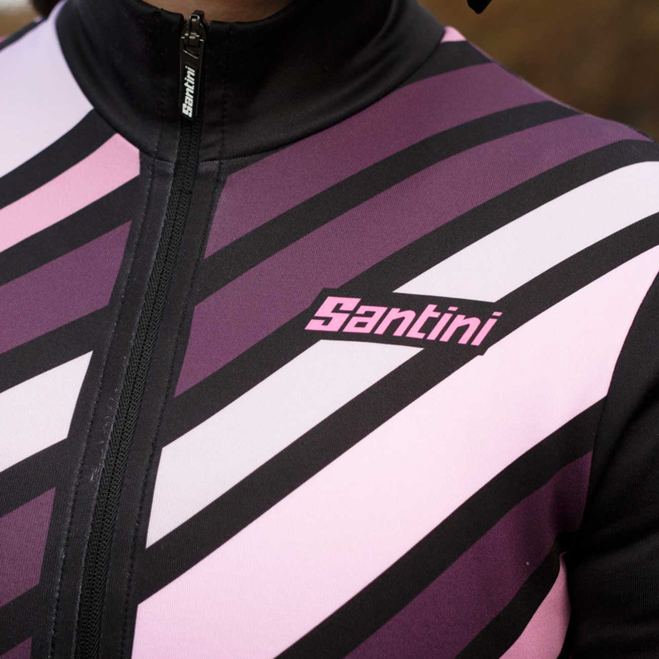 SANTINI Hosszú Ujjú Kerékpáros Mez - CORAL RAGGIO LADY - Rózsaszín/fekete