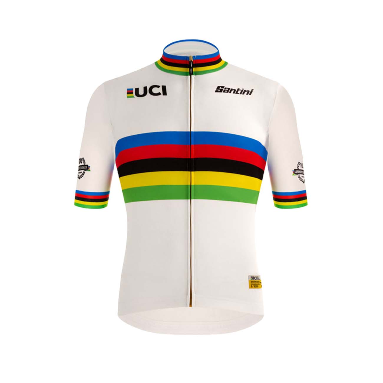 SANTINI Rövid Ujjú Kerékpáros Mez - UCI WORLD 100 GOLD - Szivárványos/fehér