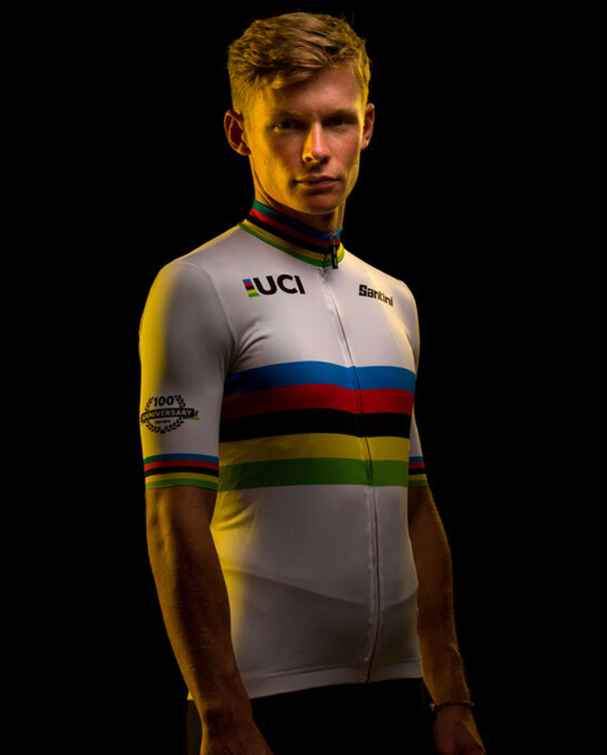 SANTINI Rövid Ujjú Kerékpáros Mez - UCI WORLD 100 GOLD - Szivárványos/fehér