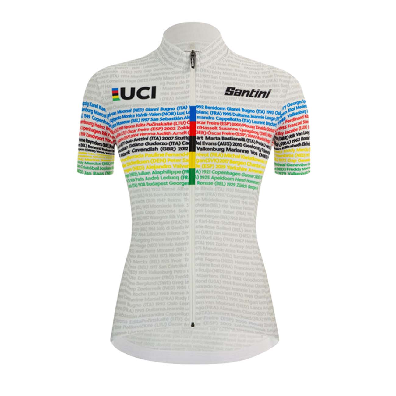SANTINI Rövid Ujjú Kerékpáros Mez - UCI WORLD 100 LADY - Fehér/szivárványos