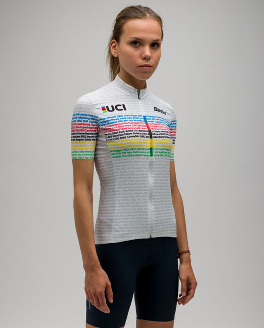 SANTINI Rövid Ujjú Kerékpáros Mez - UCI WORLD 100 LADY - Fehér/szivárványos