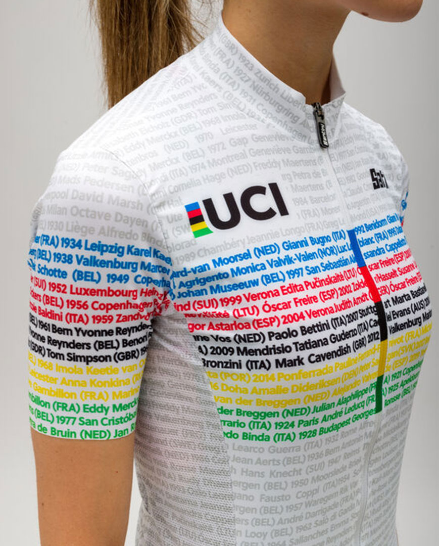SANTINI Rövid Ujjú Kerékpáros Mez - UCI WORLD 100 LADY - Szivárványos/fehér